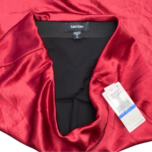 Karen Kane Lipstick Red Satin Bias Slip Midi Skirt Cocktail - Picture 5 of 13